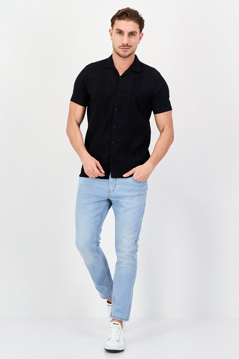 Threadbare Men Regular Fit Solid Short Sleeve Casual Shirt, Black - Image 2